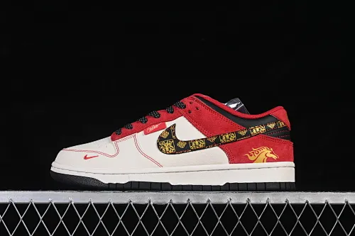 All categories Nk SB Dunk Series Nk SB Dunk Low High-end customized low-top sneakers Nike SB Dunk Low Year of the Horse limited white red gold High-end customized low-top casual sneakers DS6608-024